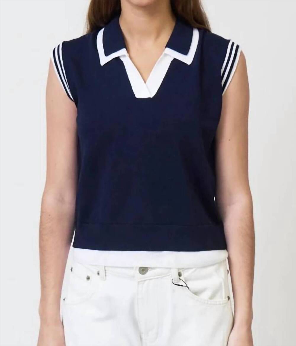 NEW CENTRAL PARK WEST brooklyn sheer double layer twofer polo in navy white